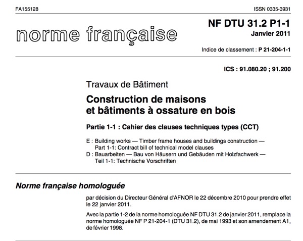 Maison en bois conforme au DTU