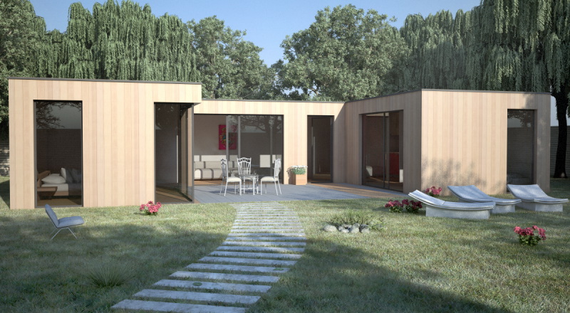 Petite maison en bois a toit plat