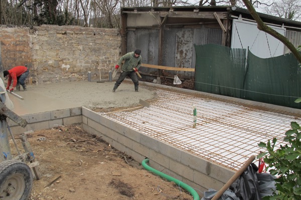 Extension en bois dalle beton